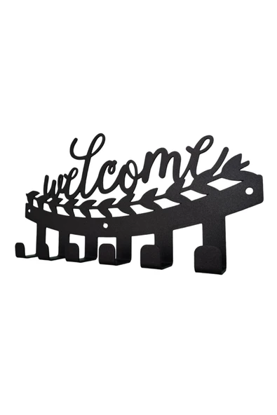 AJU Welcome Yazılı Duvar Askısı - Dekoratif Metal Askılık - Elbise Askısı Duvara Monte Paslanmaz Siyah - 2