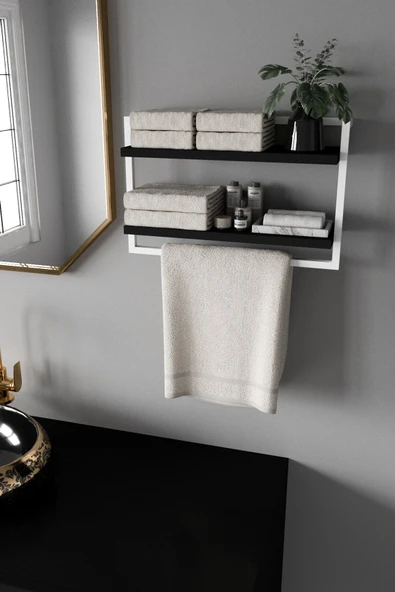 AJU Havluluk 2Katlı Kitaplık Aksesuar Rafı Ev Banyo Mutfak Düzenleyici Duvara Kolay Monte Çok Amaçlı Raf - 4