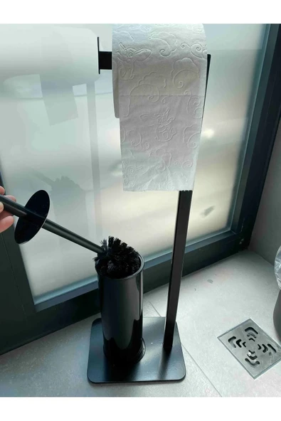 AJU Tuvalet Kağıtlığı Siyah Fırçalı Özel Tasarım Ağır Döküm Ayaklı Devrilmez Banyo Kurulum Gerektirmez - 3