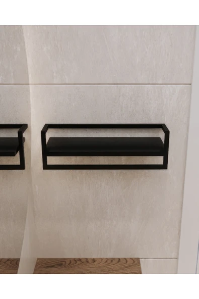 AJU Havluluk Siyah Duvara Monte Raf Aksesuarlık Şal Askılığı Banyo Mutfak Düzenleyici Çok Amaçlı Raf - 6