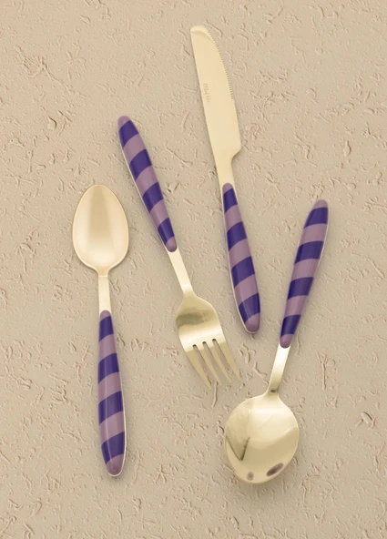 The Mia Joy Çatal Kaşık Bıçak Takımı Mor Gold 24 Parça - Resim 2