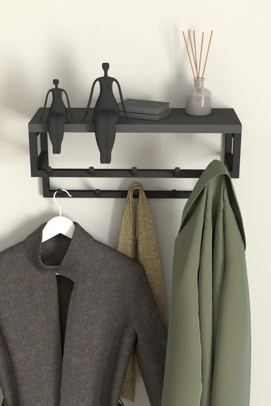 AJU Raflı Duvar Askılığı Portmanto Modern Metal Askılık Hol Koridor Mutfak Banyo Havlu Elbise Askısı - 4
