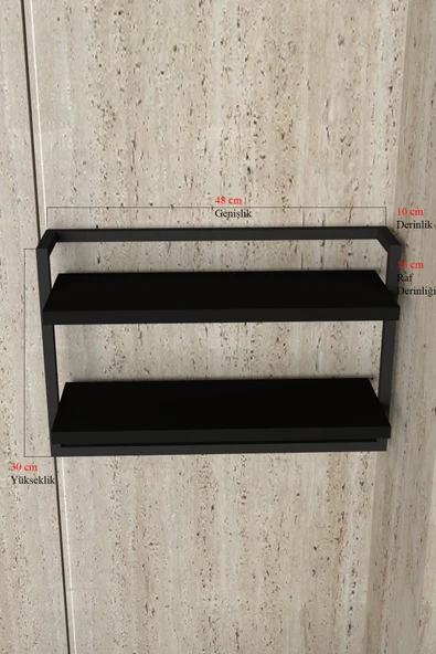 AJU Havluluk 2Katlı Kitaplık Aksesuar Rafı Ev Banyo Mutfak Düzenleyici Duvara Kolay Monte Çok Amaçlı Raf - 7