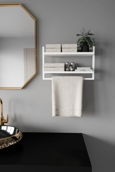 AJU Havluluk 2Katlı Kitaplık Aksesuar Rafı Ev Banyo Mutfak Düzenleyici Duvara Kolay Monte Çok Amaçlı Raf - 4