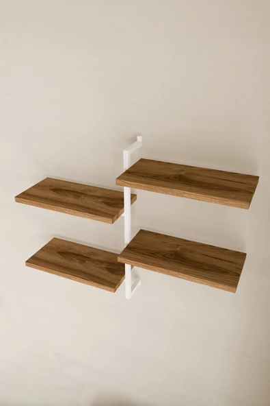 AJU 4 Katlı Duvar Rafı Metal Çerçeveli Dekoratif Kitaplık ve Raf Ünitesi Modern ve Minimalist Tasarım - 7