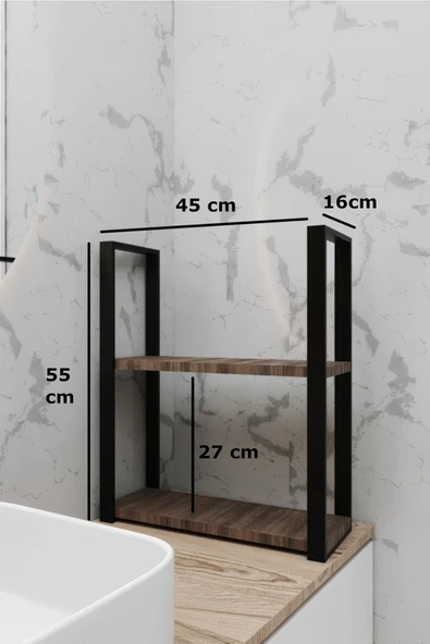 AJU 2 Katlı Duvar ve Tezgah Üzeri Raf Ev Banyo Mutfak Baharatlık, Kitaplık, Metal Çok Amaçlı Düzenleyici - 5