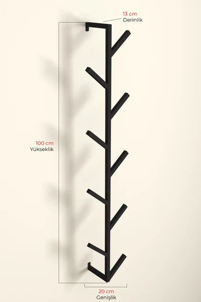 AJU 9 Kollu Antre Hol Metal Askılık - Çanta Şal Mont Havlu Bornoz Çok Amaçlı Fidan Askılığı - Siyah - 6