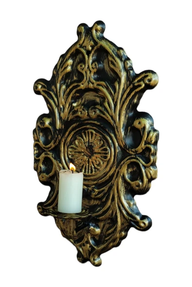 AJU Mumluk Şamdan Duvar Aplik Ev Bahçe Balkon Ofis Dekorasyonu Özel Tasarım Hediye 40x23cm Eskitme Gold. - 2