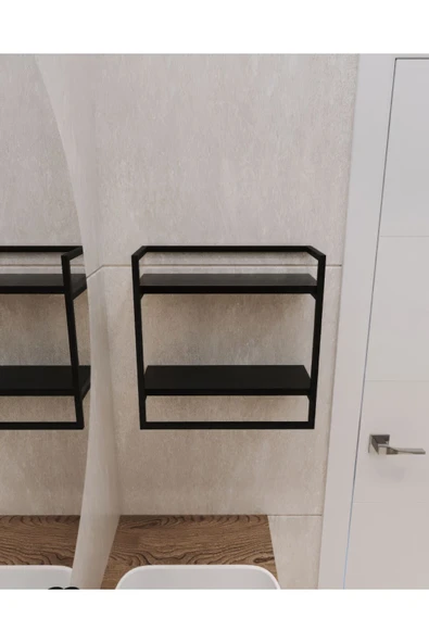 AJU Havluluk 2 Katlı Duvara Monte Raf Aksesuarlık Şal Askılığı Banyo Mutfak Düzenleyici Çok Amaçlı Raf - 6