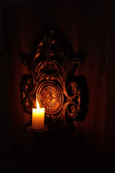 AJU Mumluk Şamdan Duvar Aplik Ev Bahçe Balkon Ofis Dekorasyonu Özel Tasarım Hediye 40x23cm Eskitme Gold. - 6