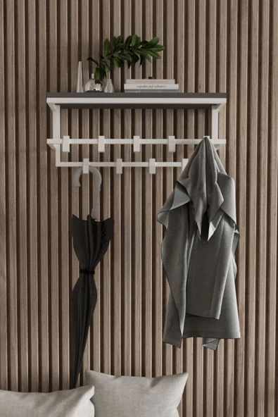 AJU Raflı Metal Duvar Askılığı – Modern Ceket, Mont, Havlu ve Şemsiye Askısı