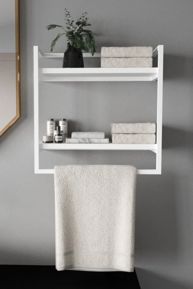 AJU Havluluk 2 Katlı Duvara Monte Raf Aksesuarlık Şal Askılığı Banyo Mutfak Düzenleyici Çok Amaçlı Raf