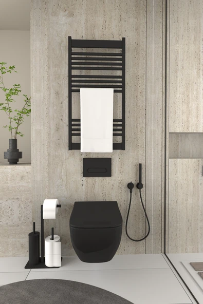 AJU Tuvalet Kağıtlığı Yedekli Tuvalet Fırçası Standı Metal Ağır Devrilmez Modern Wc Kağıtlık Tutacağı - 3