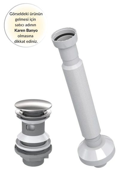 Karen Banyo Pop Up Sifon Paslanmaz Başlıklı+Körüklü Gider Borusu ürün görseli