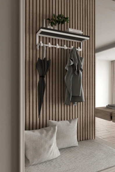 AJU Portmanto Duvar Askısı 6 Kanca Geniş Askılık Elbise Palto Şemsiye Askısı Banyo Mutfak Ev Askılığı - 5