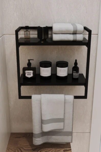 AJU 2 Raflı Havluluk Duvara Monte Raf Aksesuarlık Geniş RaflıBanyo Mutfak Düzenleyici Çok Amaçlı Raf