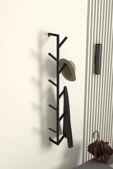 AJU 9 Kollu Antre Hol Metal Askılık - Çanta Şal Mont Havlu Bornoz Çok Amaçlı Fidan Askılığı - Siyah