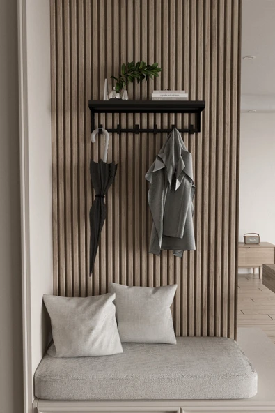 AJU Portmanto Duvar Askısı 6 Kanca Geniş Askılık Elbise Palto Şemsiye Askısı Banyo Mutfak Ev Askılığı - 4