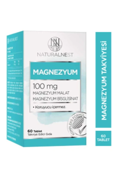 Naturalnest STD Naturalnest Magnezyum 100 mg 60 Tablet Magnezyum Malat ve Magnezyum Bisglisinat ( TEKLİDİR )