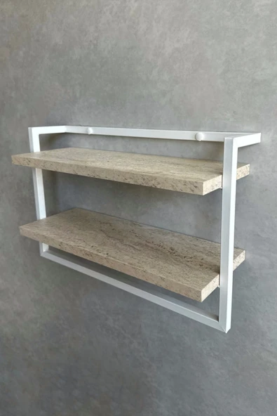 AJU Havluluk 2Katlı Kitaplık Aksesuar Rafı Ev Banyo Mutfak Düzenleyici Duvara Kolay Monte Çok Amaçlı Raf - 5