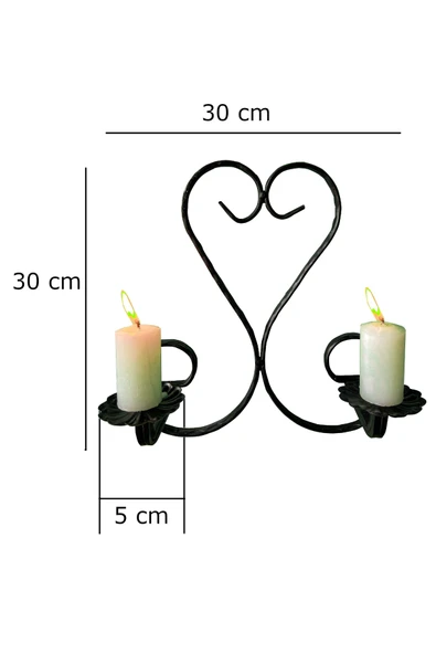 AJU Mumluk Ferforje Aplik Şamdan Dekoratif Duvar Monte Metal Ev Bahçe Balkon Ofis Dekorasyonu Kalp Siyah - 4