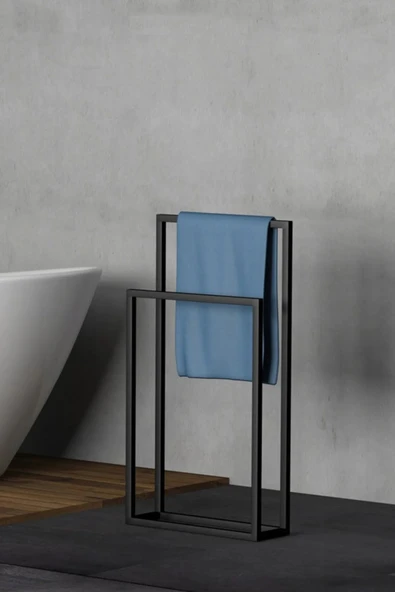 AJU Havluluk Metal Ayaklı Askılık - Çift Katlı Havlu Kurutma Askısı - Banyo - Mutfak - Havuz Kenarı Mat ürün görseli