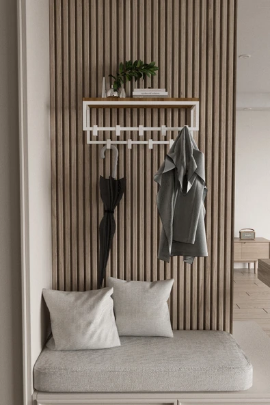 AJU Modern Duvar Askılığı | Raflı Metal Askılık | Dekoratif Giriş ve Antre Düzenleyici - 3