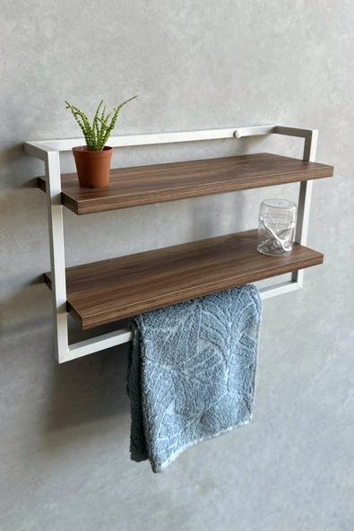 AJU Havluluk 2Katlı Kitaplık Aksesuar Rafı Ev Banyo Mutfak Düzenleyici Duvara Kolay Monte Çok Amaçlı Raf - 3