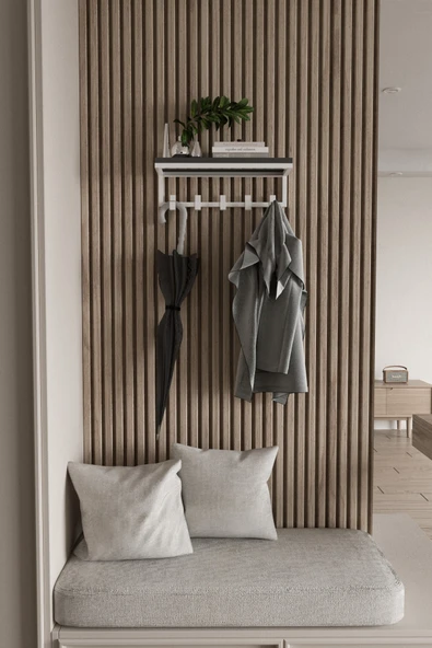 AJU Modern Portmanto Duvar Tipi Askılık ve Raf Ceket Şemsiye Çanta Havlu Elbise Posta Hol Koridor Askısı - Resim 4