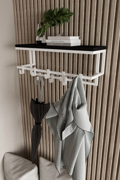 AJU Raflı Metal Duvar Askılığı – Modern Ceket, Mont, Havlu ve Şemsiye Askısı - 3