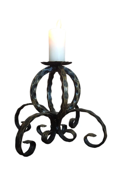 AJU Şamdan Mumluk Özel Tasarım Ferforje Dekoratif Ev Bahçe Balkon Ofis Dekorasyonu Eskitme Siyah & Gold.