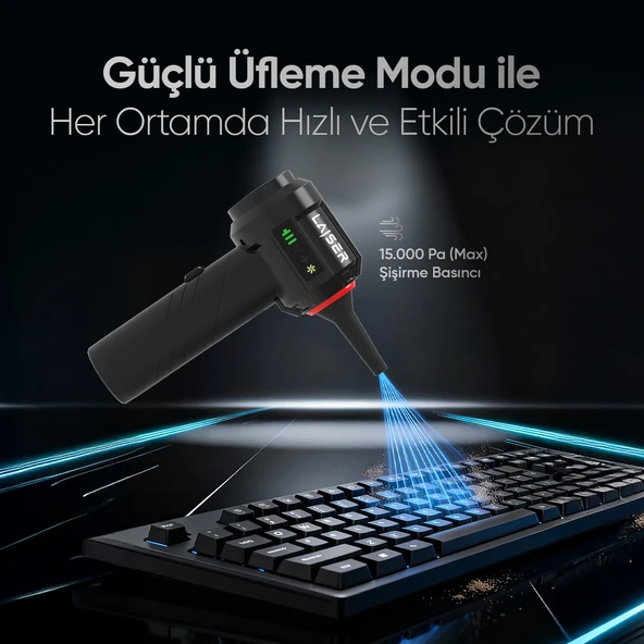 Laiser Mini, Katlanabilir LED Ekranlı 17.000 PA 3ın1 Çekme-Vakum-Üfleme Özellikli Şarjlı Araç Süpürgesi - Resim 4