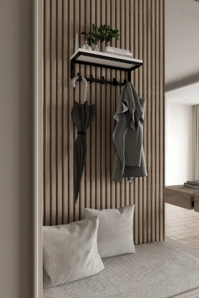 AJU Modern Portmanto Duvar Tipi Askılık ve Raf Ceket Şemsiye Çanta Havlu Elbise Posta Hol Koridor Askısı - Resim 5