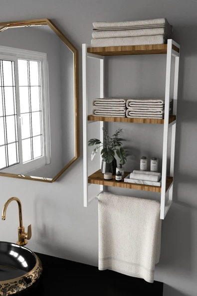 AJU Havluluk Duvar Rafı 3 Katlı Raf Banyo Mutfak Düzenleyici Modern Geniş Depolama Rafı Şık Havlu Askısı - 2