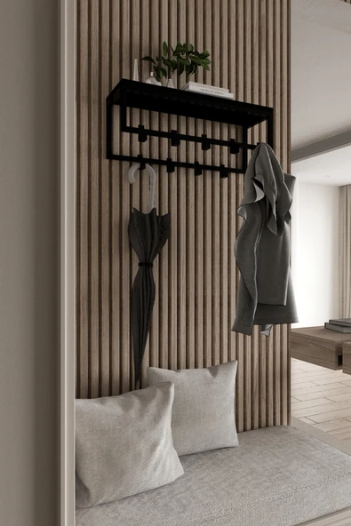 AJU Modern Duvar Askılığı | Raflı Metal Askılık | Dekoratif Giriş ve Antre Düzenleyici - 4