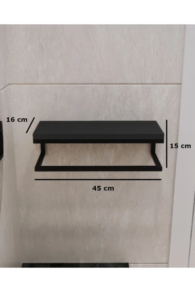 AJU Havluluk Duvara Monte Raf Aksesuarlık Şal Askılığı Banyo Mutfak Düzenleyici Çok Amaçlı Raf Antrasit - 7