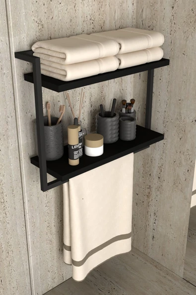 AJU 2 Katlı Raf Havluluk Kitaplık Aksesuar Rafı Ev Banyo Mutfak Düzenleyici Çok Amaçlı Raf Geniş Aralık - 2