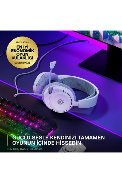 (OUTLET) SteelSeries Arctis Nova 1 White Mikrofonlu Beyaz Kablolu Gaming (OYUNCU) Kulaklık - Resim 2
