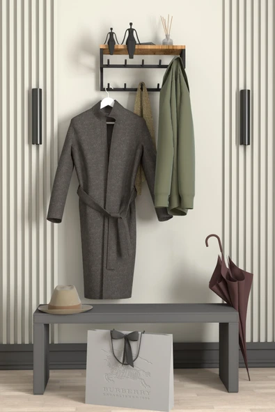 AJU Raflı Duvar Askılığı Portmanto Modern Metal Askılık Hol Koridor Mutfak Banyo Havlu Elbise Askısı - 3