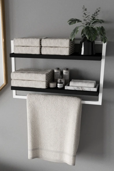 AJU Havluluk 2Katlı Kitaplık Aksesuar Rafı Ev Banyo Mutfak Düzenleyici Duvara Kolay Monte Çok Amaçlı Raf - 2