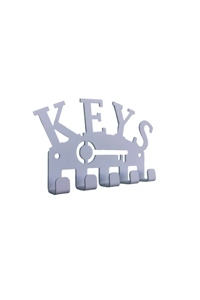 AJU Anahtar Askılığı Keys Yazılı Dekoratif Metal Tasarım Anahtarlık Paslanmaz Hediyelik Beyaz - 2