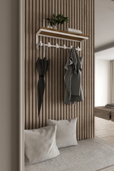 AJU Portmanto Duvar Askısı 6 Kanca Geniş Askılık Elbise Palto Şemsiye Askısı Banyo Mutfak Ev Askılığı - 5