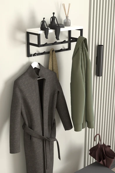 AJU Raflı Duvar Askılığı Portmanto Modern Metal Askılık Hol Koridor Mutfak Banyo Havlu Elbise Askısı - 2