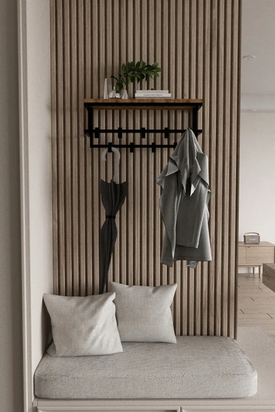 AJU Raflı Metal Duvar Askılığı – Modern Ceket, Mont, Havlu ve Şemsiye Askısı - 4