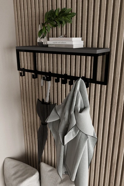 AJU Modern Duvar Askılığı | Raflı Metal Askılık | Dekoratif Giriş ve Antre Düzenleyici - 5