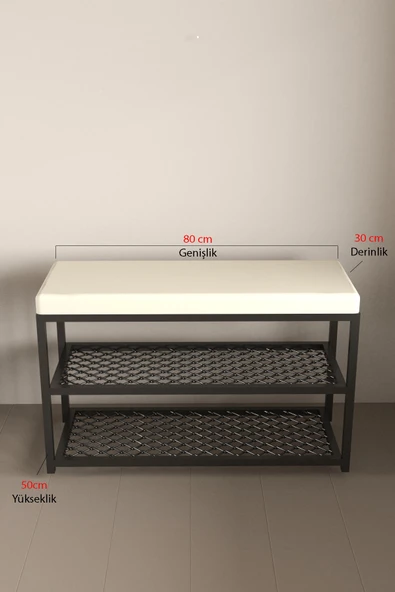 AJU Ayakkabılık Puflu Süngerli Oturaklı Metal Ayakkabı Rafı Modern Vestiyer Baklavalı Metal Tasarım Benc - 8