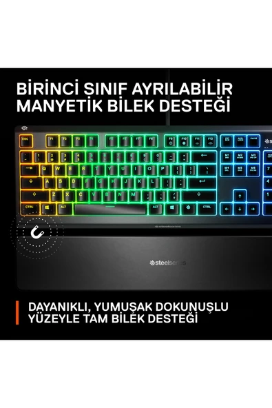 (OUTLET) SteelSeries Apex 3 Kablolu IP32 Suya Dayanıklı RGB Aydınlatmalı Gaming Türkçe Klavye - Resim 7