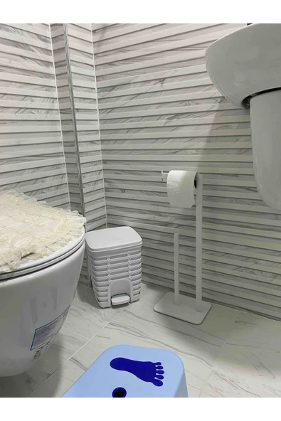 AJU Tuvalet Kağıtlığı Beyaz Yedekli Özel Tasarım Ağır Döküm Devrilmez Banyo Tuvalet Kurulum Gerektirmez - 2