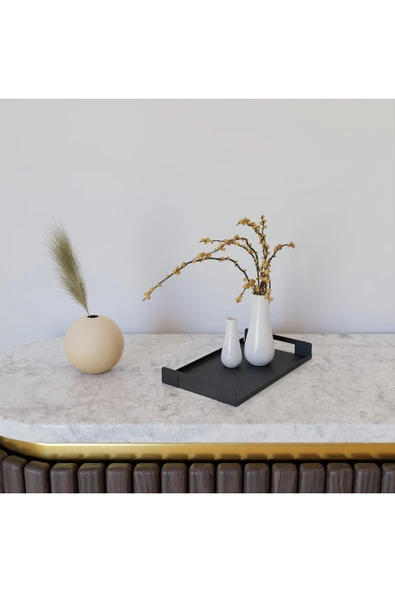 AJU Servis Tepsisi, Minimalist Siyah Metal Tepsi, Vale Tepsisi, Dekoratif Mutfak Tepsi, Parfüm Tepsisi - 3