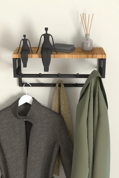 AJU Raflı Duvar Askılığı Portmanto Modern Metal Askılık Hol Koridor Mutfak Banyo Havlu Elbise Askısı - 4